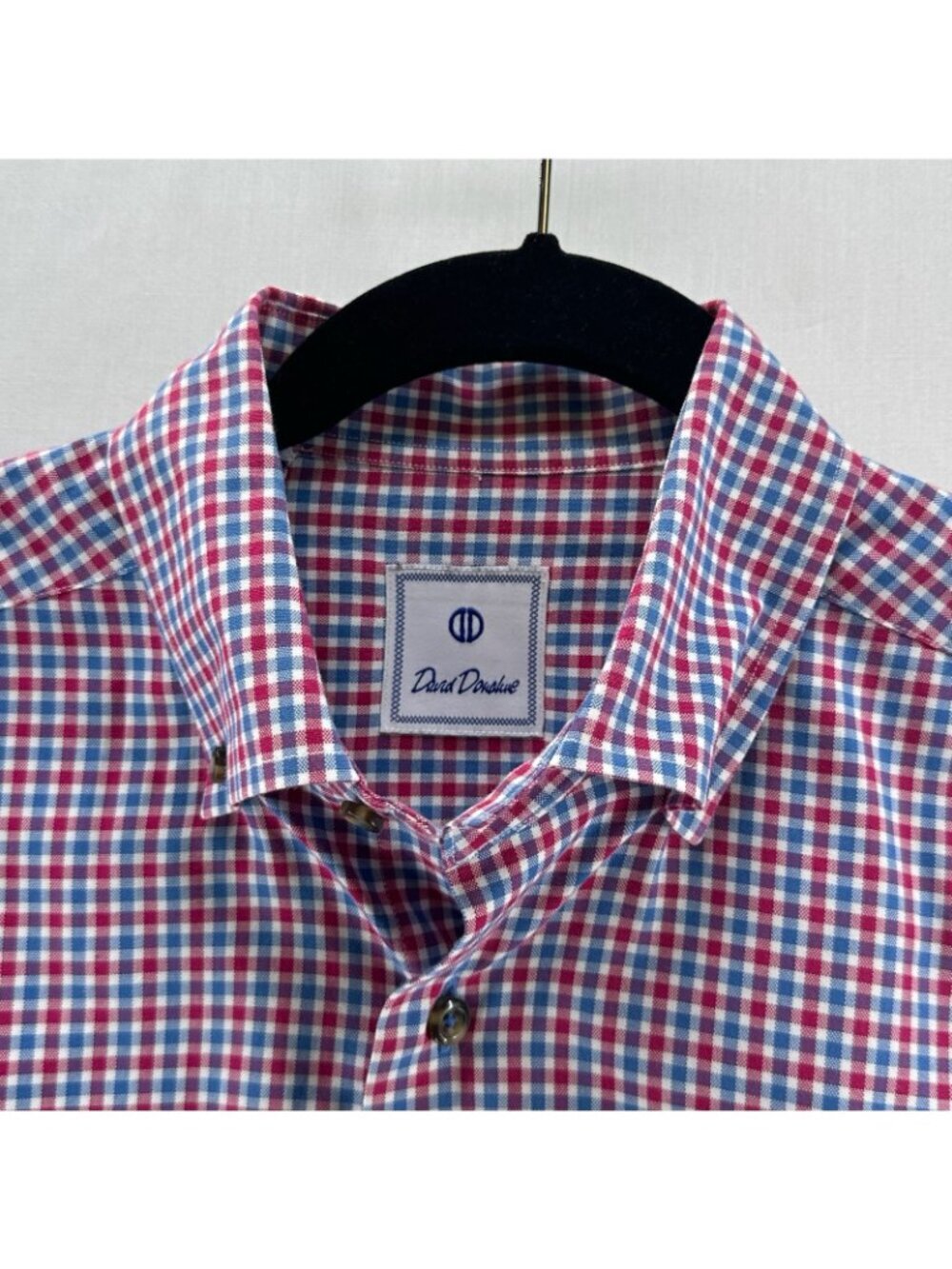 David Donahue Button Down Shirt Men M 100% Cotton Long Sleeve Gingham Red/ Blue - Picture 10 of 12